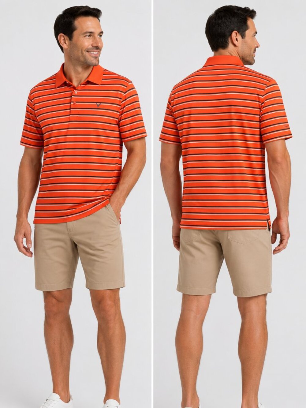 Callaway Men's Opti-Dri Orange Striped Golf Polo Shirt - Size Medium